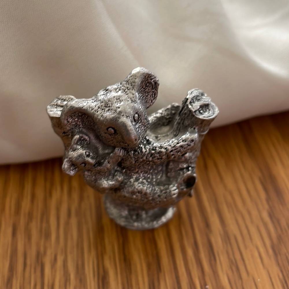 Australian pewter koala bear and baby in eucalyptus tree.
